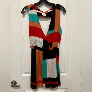 Parker colorblock faux-wrap dress